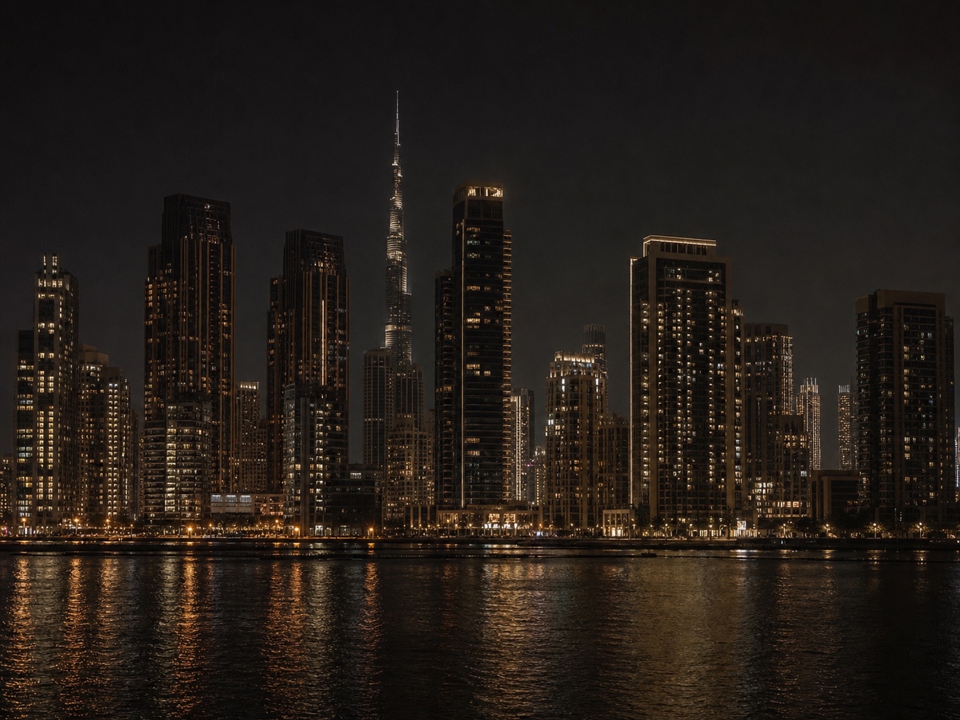 Burj Khalifa and the Downtown Dubai skyline at night